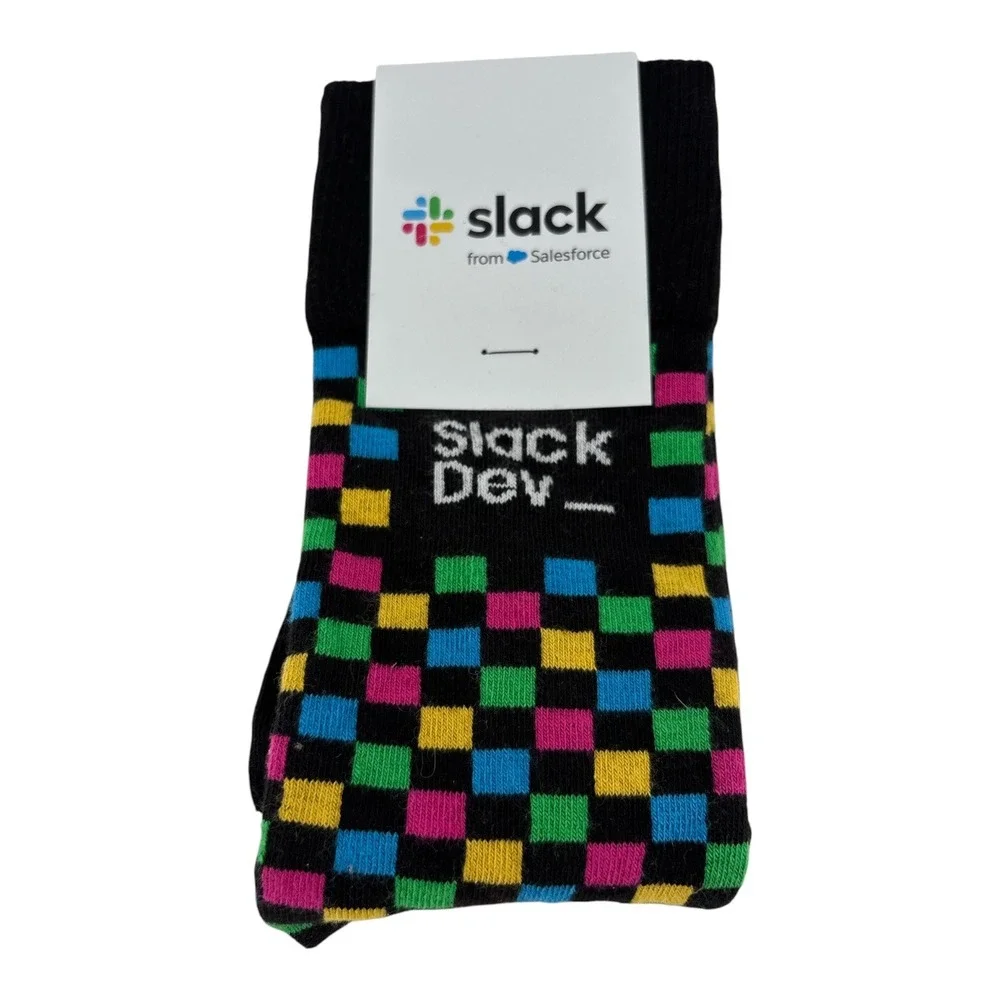Slack Dev Salesforce Combed Cotton Multi Color Checkered Crew Socks Unisex